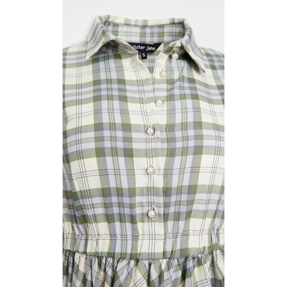NWT Sister Jane Humble Check Midi in Green Plaid Tie Sleeve Maxi Dress M - Picture 4 of 7